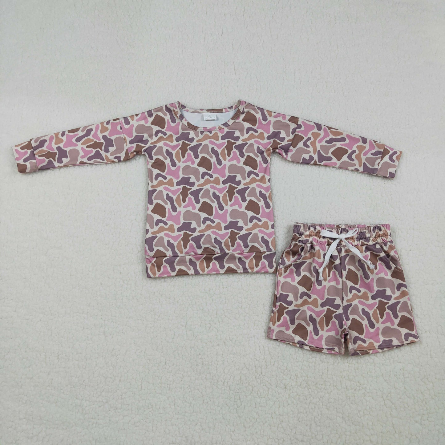 GLS0091 Pink Brown Camouflage Long Sleeve Shorts Girls Sets 202603 RTS