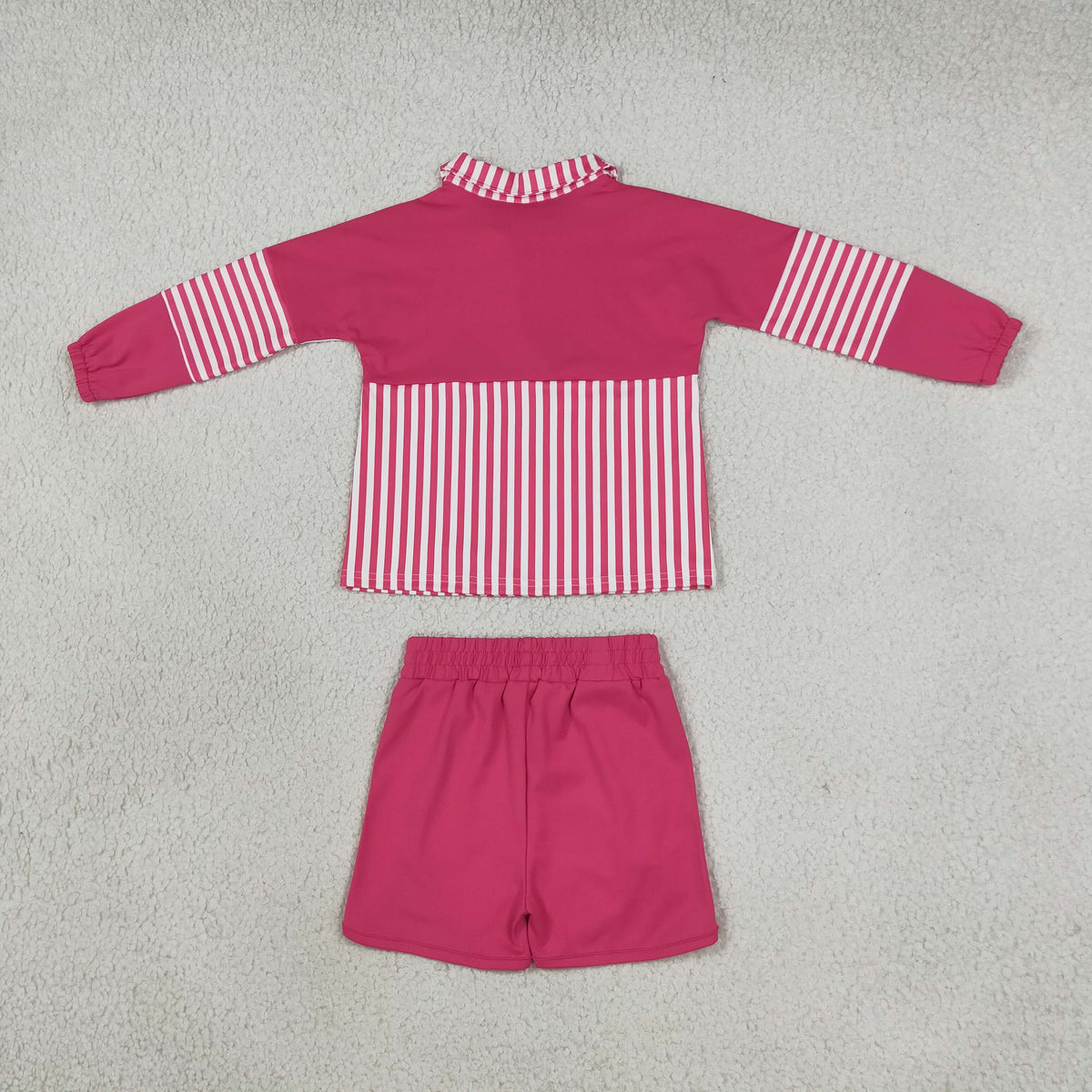 GLS0106 Solid Color Stripe Rose Red Pullover Yoga Girls Shorts Set