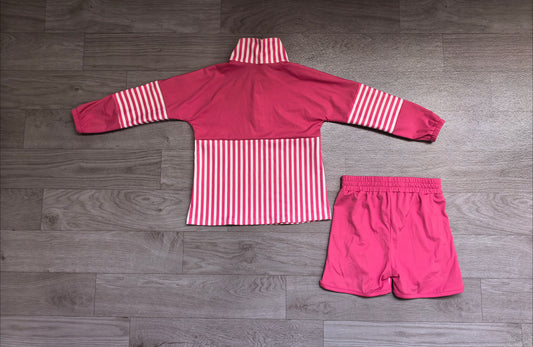 NO MOQ Preorder GLS0106 Rose Red Stripe Zip Long Sleeve Top Shorts Girls Yoga Sets 202607