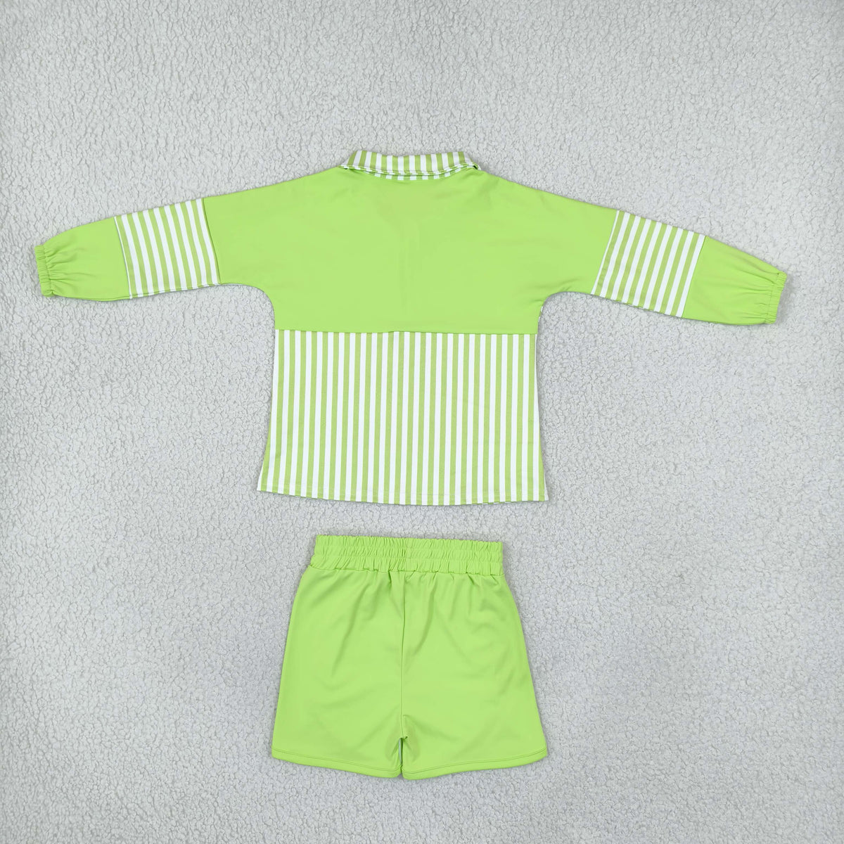 GLS0109 Solid Color Stripe Green Pullover Yoga Girls Shorts Set