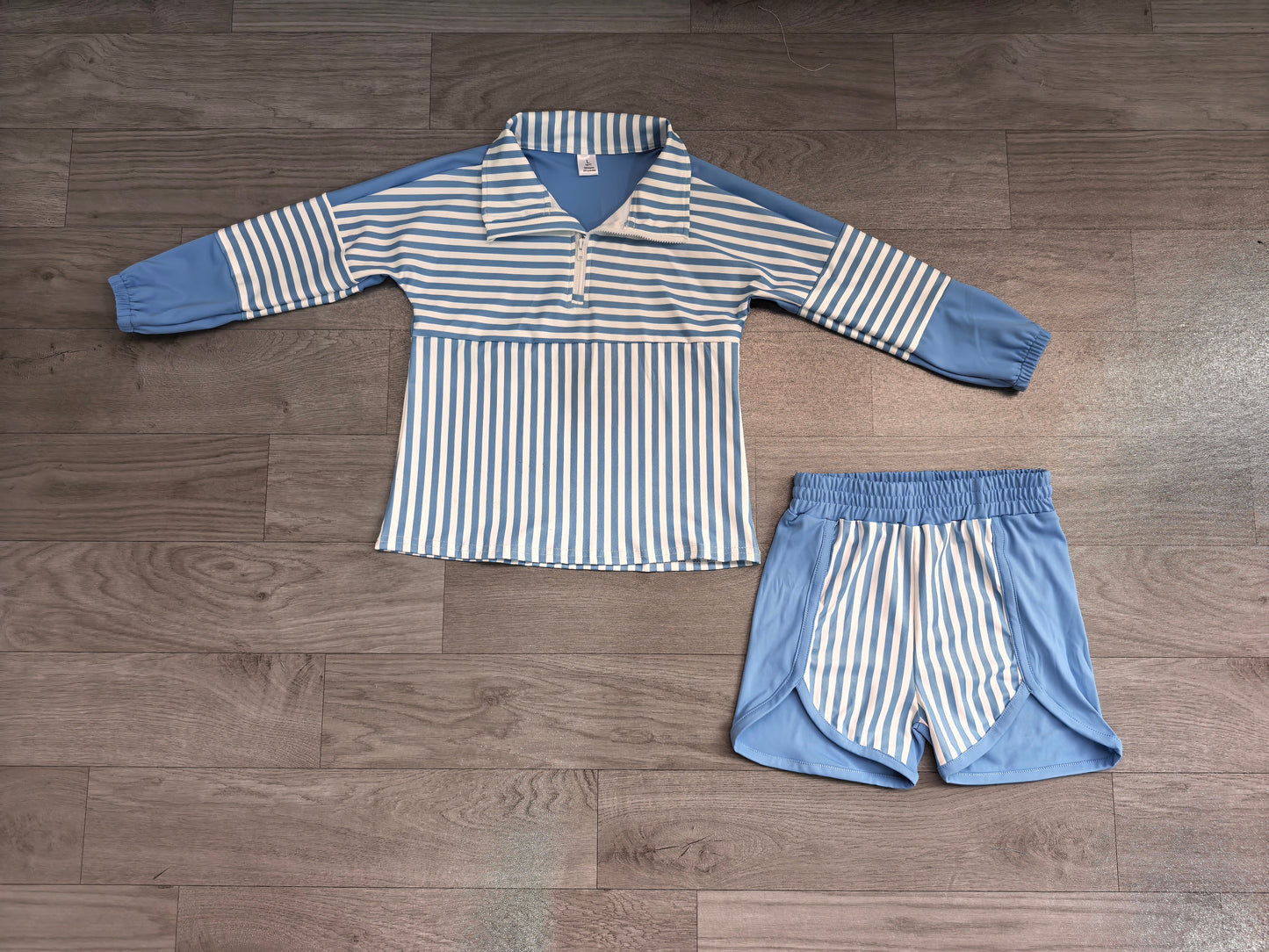 no MOQ GLS0111 pre-order  toddler girl clothes blue stripe girl summer set-real pic 2026.8.22