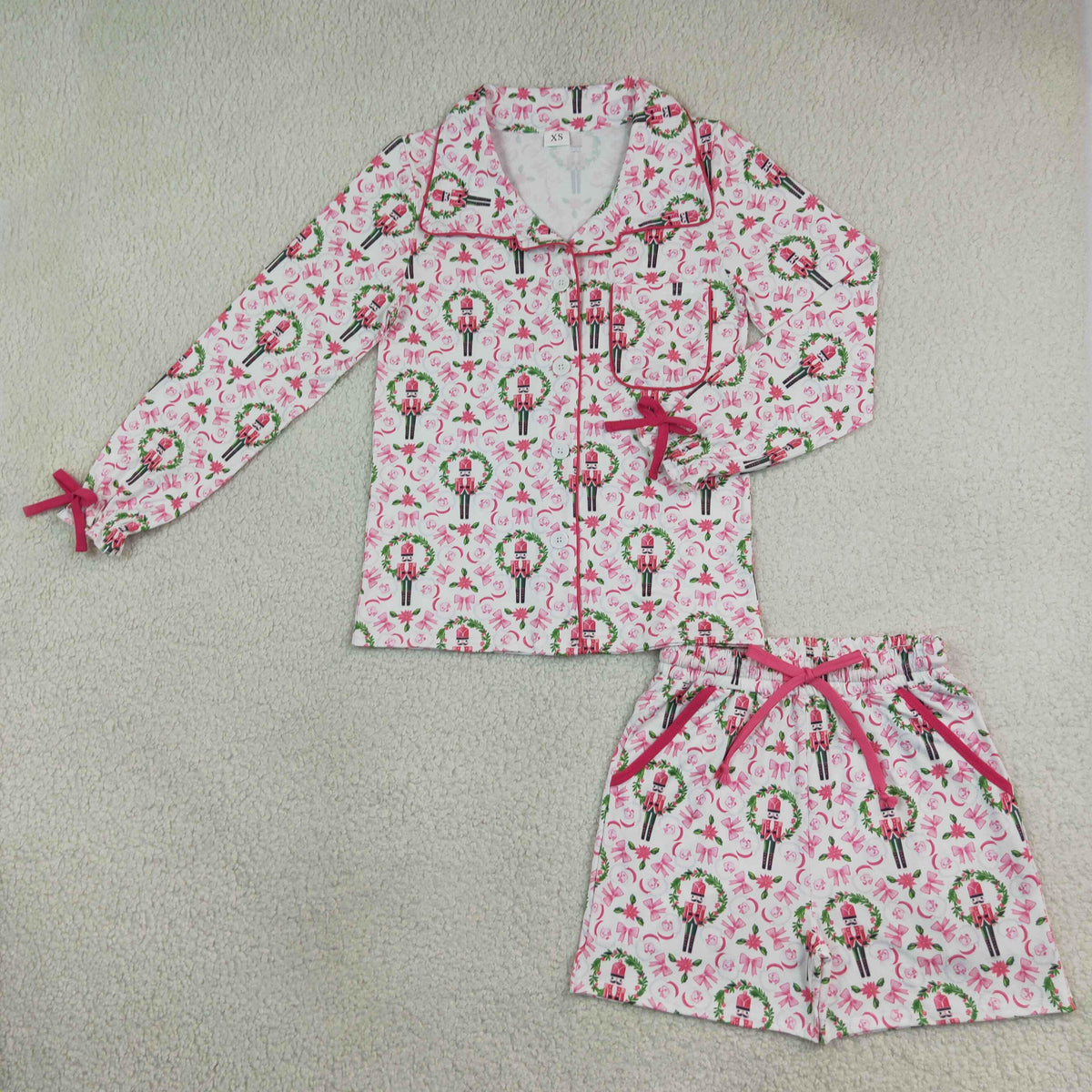 GLS0117 Christmas Pink Bows Adult Women's Shorts Pajamas Set