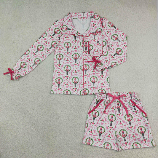 GLS0117 Christmas Pink Bows Adult Women's Shorts Pajamas Set