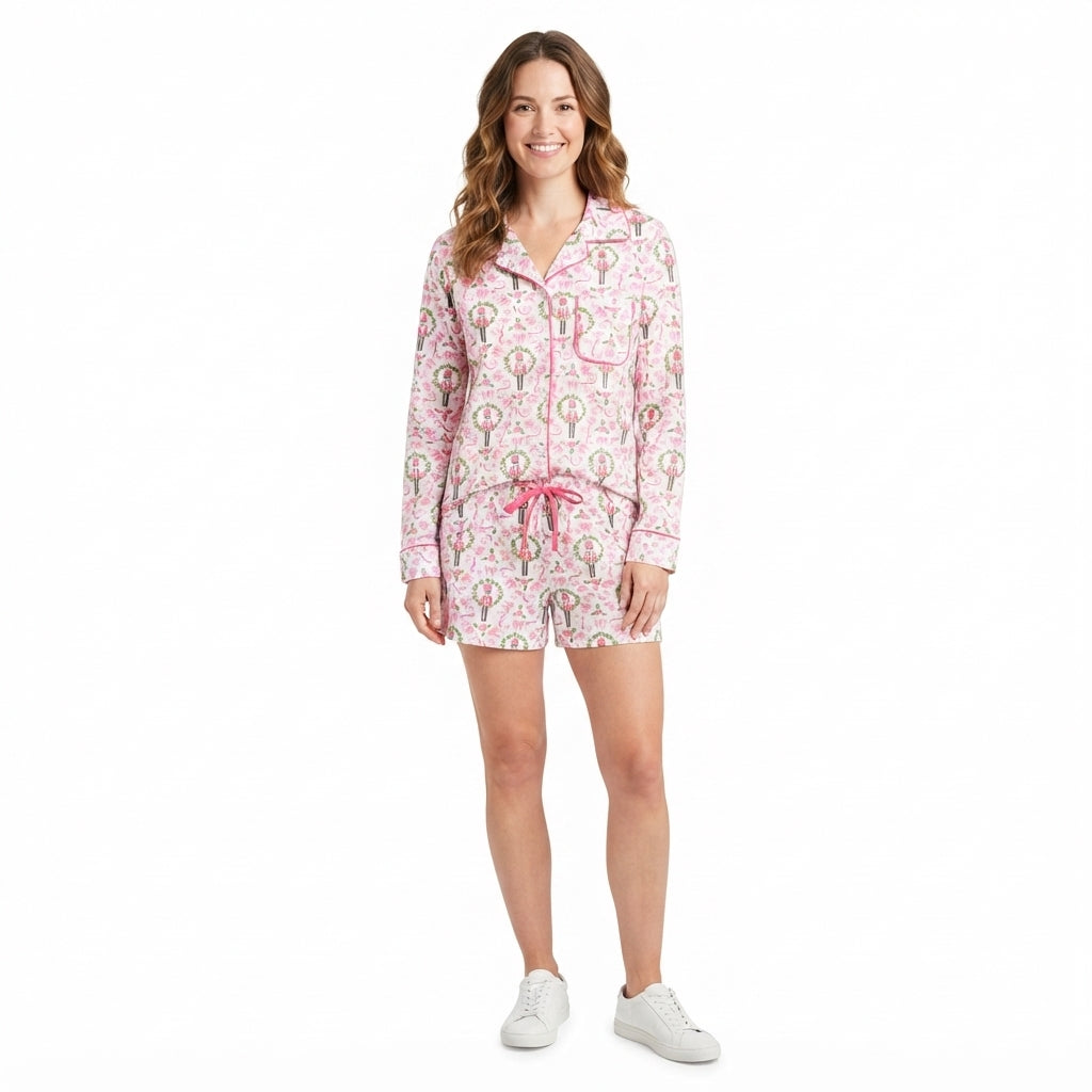GLS0117 Christmas Pink Bows Adult Women's Shorts Pajamas Set