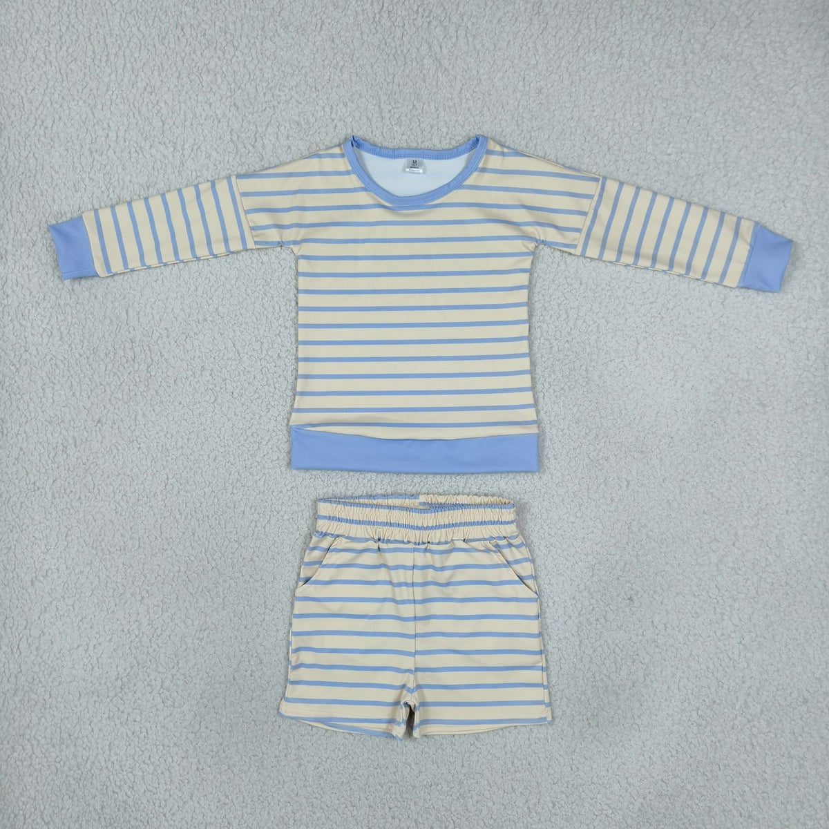 GLS0125 Blue Stripe Yoga Girls Shorts Set