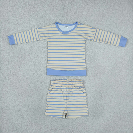 GLS0125 Blue Stripe Yoga Girls Shorts Set