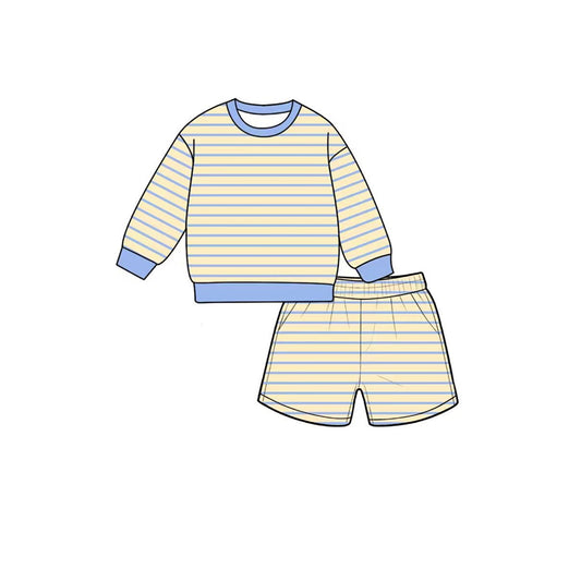 MOQ 5 PCS Preorder GLS0125 Solid Beige Blue Stripe Long Sleeve Top Shorts Girls Yoga Sets 202607