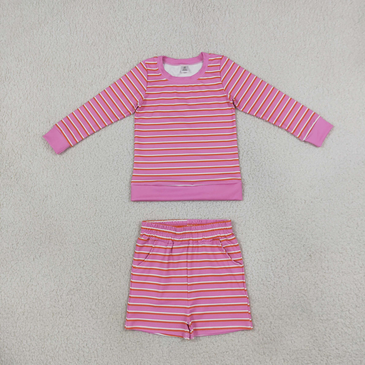 GLS0126 Solid Color Stripe Pink Yoga Girls Shorts Set