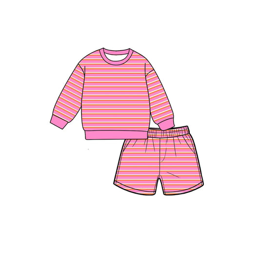 MOQ 5 PCS Preorder GLS0126 Solid Pink White Orange Stripe Long Sleeve Top Shorts Girls Yoga Sets 202607