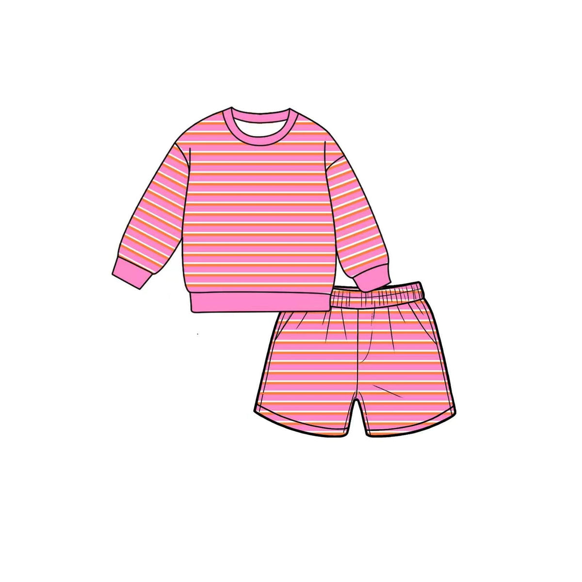 Preorder MOQ 5 PCS Solid Color Stripe Long Sleeve Yoga Girls Shorts Sets
