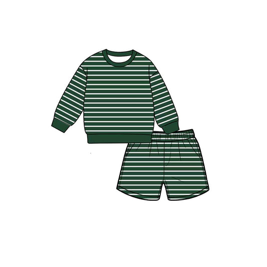 MOQ 5 PCS Preorder GLS0128 Solid Dark Green White Stripe Long Sleeve Top Shorts Girls Yoga Sets 202607
