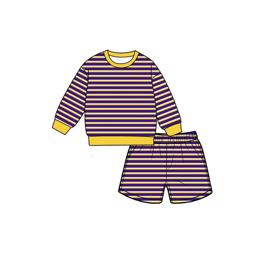 MOQ 5 PCS Preorder GLS0129 Solid Purple White Yellow Stripe Long Sleeve Top Shorts Girls Yoga Sets 202607