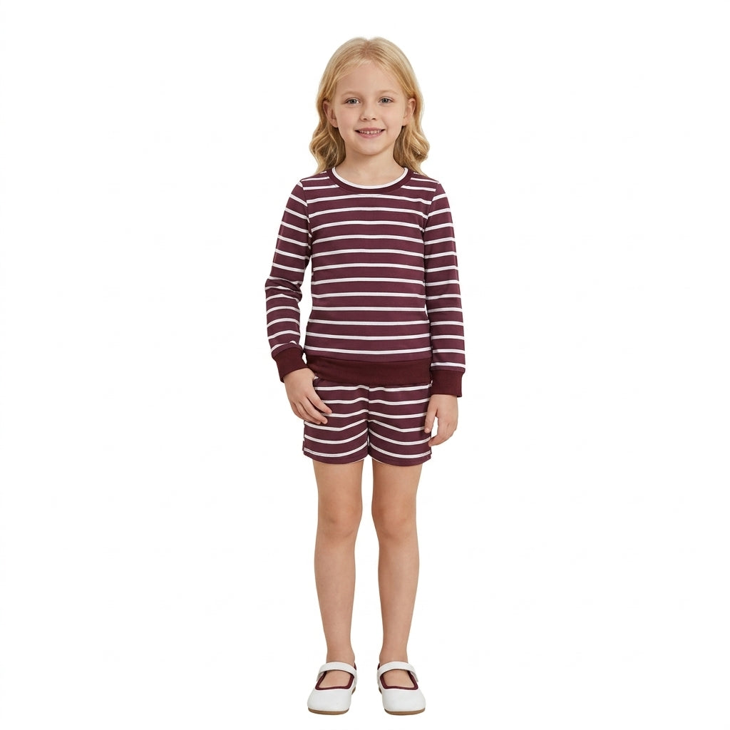 GLS0130 Solid Color Purple Stripe Yoga Girls Shorts Set 202609 RTS