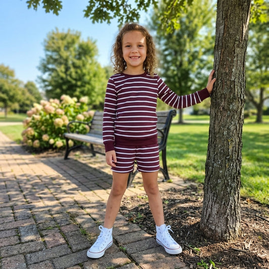 GLS0130 Solid Color Purple Stripe Yoga Girls Shorts Set 202609 RTS