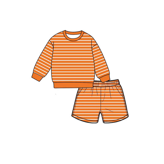 MOQ 5 PCS Preorder GLS0131 Solid Orange White Stripe Long Sleeve Top Shorts Girls Yoga Sets 202607