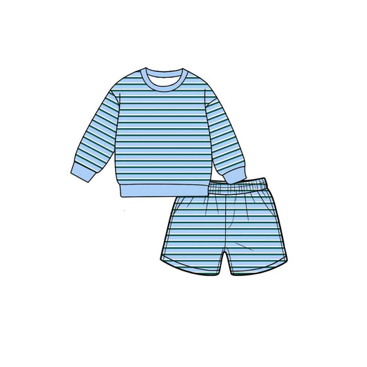 MOQ 5 PCS Preorder GLS0133 Solid Blue Green White Stripe Long Sleeve Top Shorts Girls Yoga Sets 202607