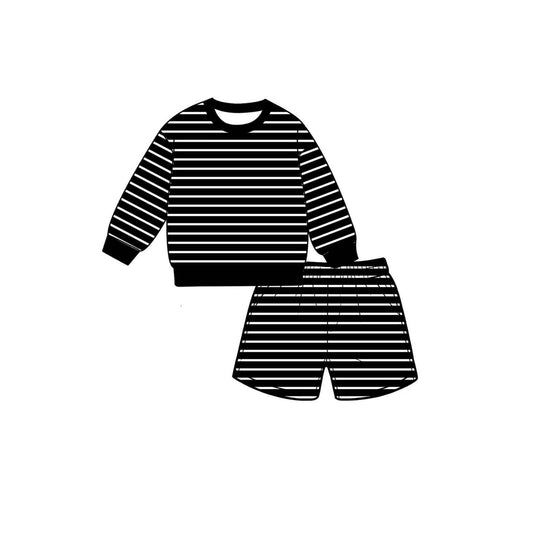 MOQ 5 PCS Preorder GLS0134 Solid Black White Stripe Long Sleeve Top Shorts Girls Yoga Sets 202607