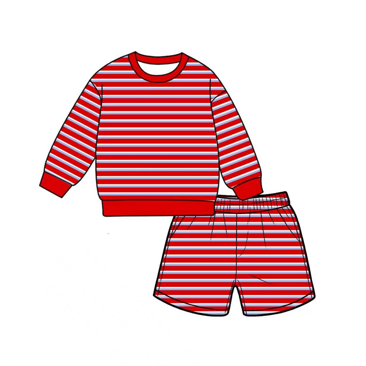 Preorder MOQ 5 PCS GLS0135 Adult Female Red Stripe Long Sleeve Shorts Yoga Sets 202607