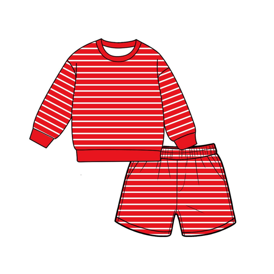 Preorder MOQ 5 PCS GLS0137 Adult Female Red Stripe Long Sleeve Shorts Yoga Sets 202607
