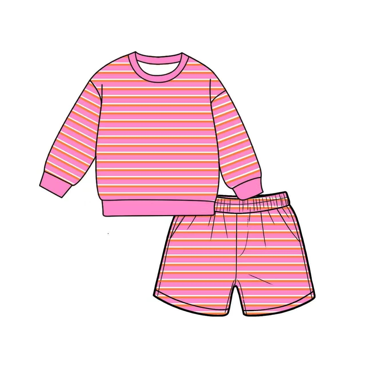 Preorder MOQ 5 PCS GLS0139 Adult Female Pink Stripe Long Sleeve Shorts Yoga Sets 202607
