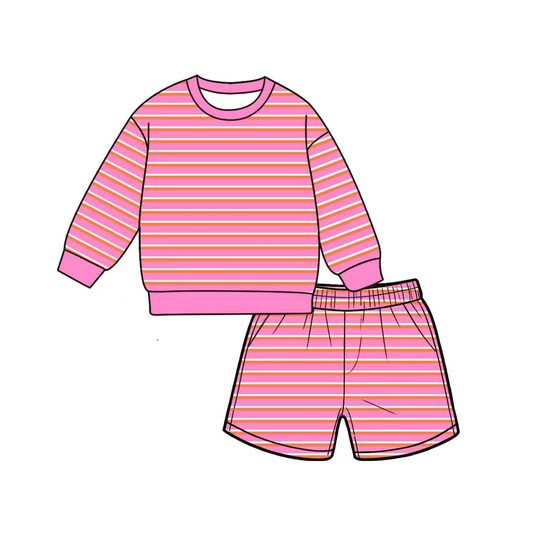 Preorder MOQ 5 PCS GLS0139 Adult Female Pink Stripe Long Sleeve Shorts Yoga Sets 202607