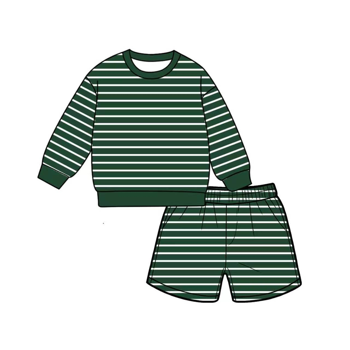 Preorder MOQ 5 PCS GLS0141 Adult Female Dark Green Stripe Long Sleeve Shorts Yoga Sets 202607