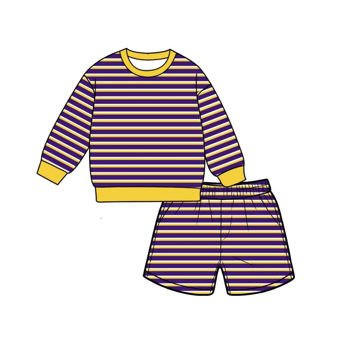 Preorder MOQ 5 PCS GLS0142 Adult Female Yellow Purple Stripe Long Sleeve Shorts Yoga Sets 202607