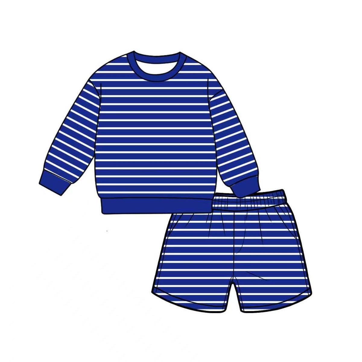 Preorder MOQ 5 PCS GLS0145 Adult Female Dark Blue Stripe Long Sleeve Shorts Yoga Sets 202607