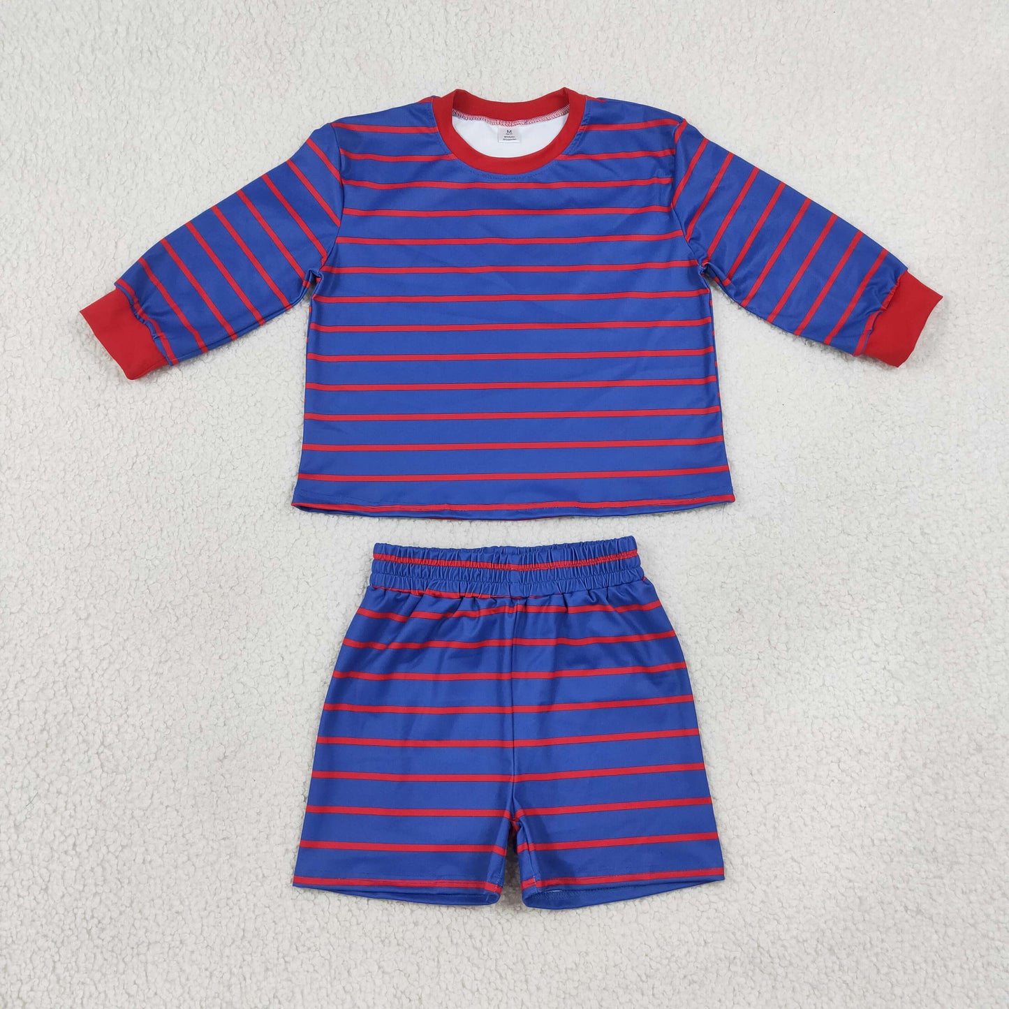 GLS0157 Blue Red Color Stripe Yoga Girls Shorts Set