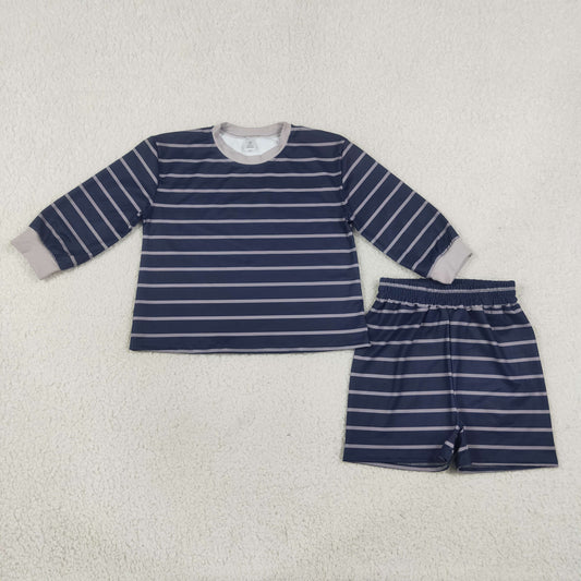 GLS0158 Navy Blue Color Stripe Yoga Girls Shorts Set 202609 RTS