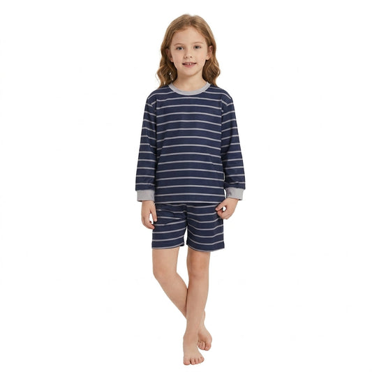 GLS0158 Navy Blue Color Stripe Yoga Girls Shorts Set 202609 RTS