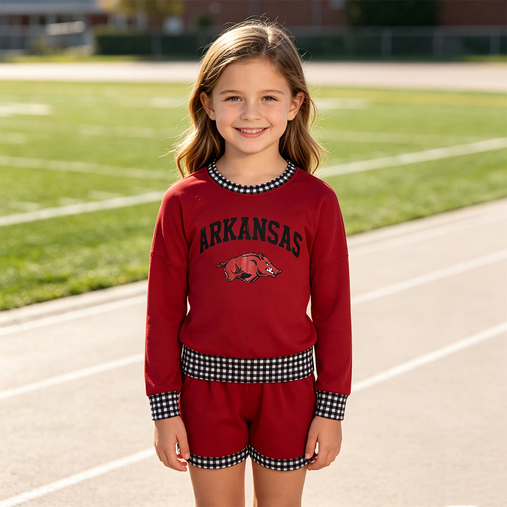 RTS GLS0167 cotton+vinyl toddler girl clothes state girl winter shorts set