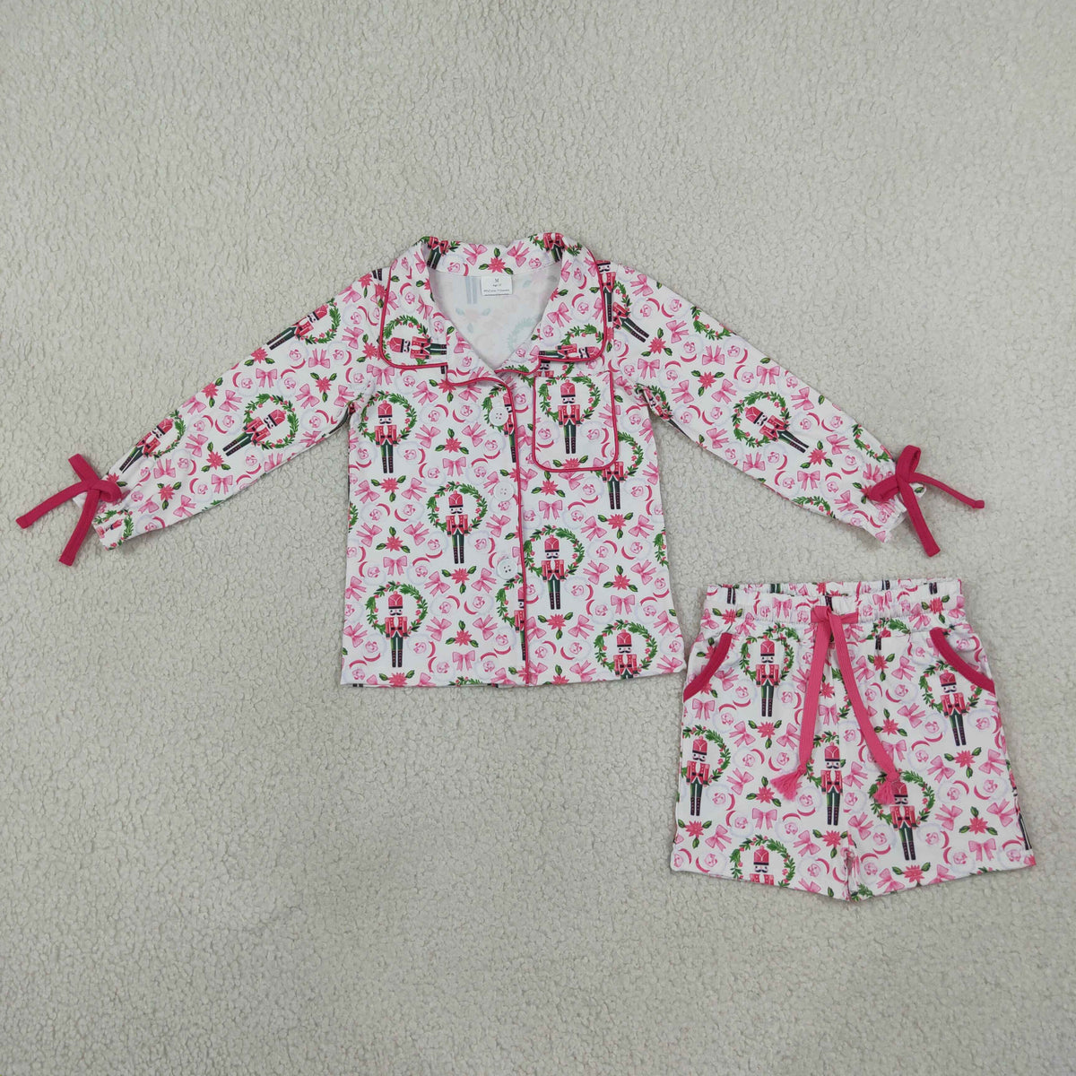 GLS0173 Christmas Pink Bows Girls Shorts Pajamas Set