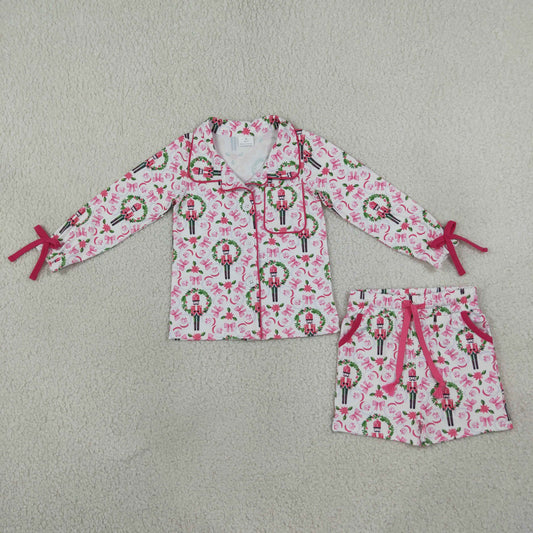 GLS0173 Christmas Pink Bows Girls Shorts Pajamas Set