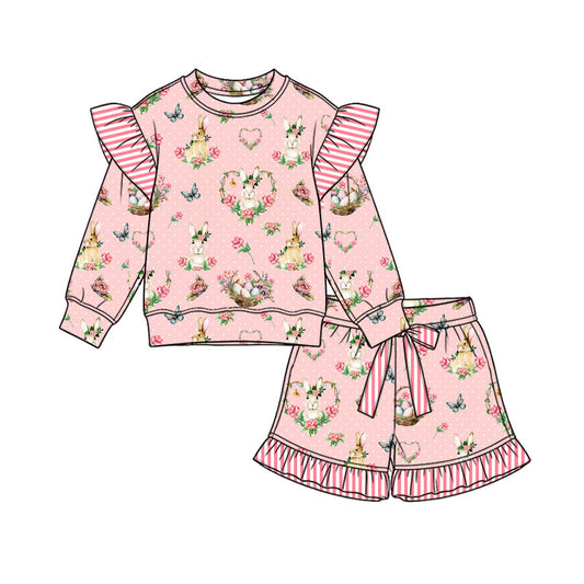 Preorder MOQ 5 pcs Each Style Easter Bunny Flower Pink Kids Matching Clothes