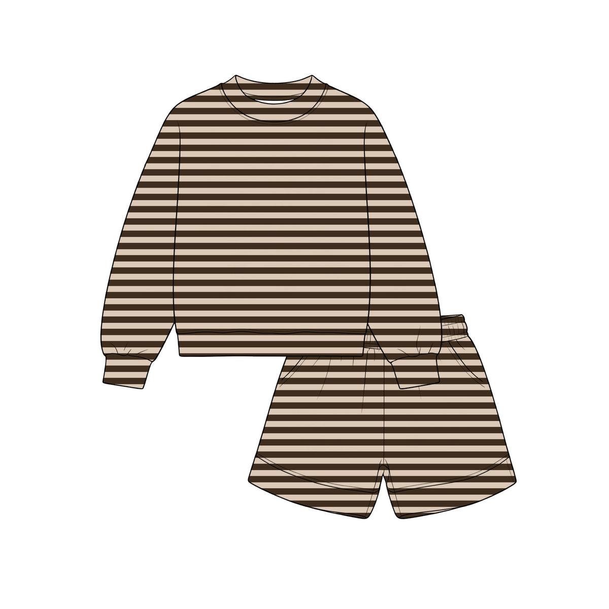 Preorder MOQ 5 pcs GLS0274 Solid Color Brown Stripe Girls Shorts Set