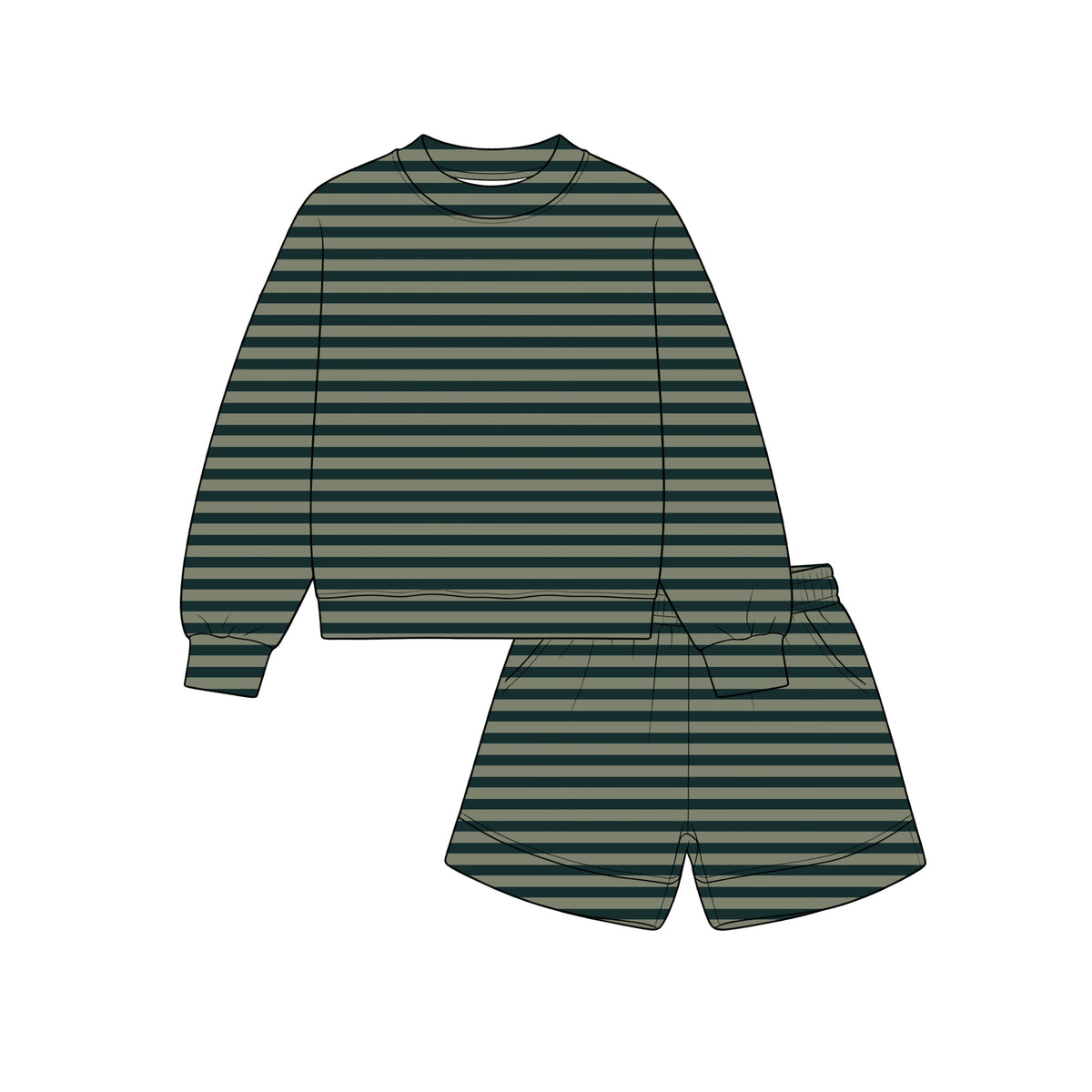 Preorder MOQ 5 pcs GLS0275 Solid Color Dark Green Stripe Girls Shorts Set