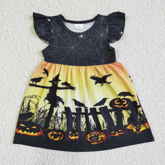 Clearance GSD0118 Halloween pumpkin spider web short-sleeved dress