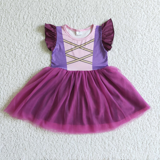 Clearance GSD0128 NO MOQ lavender mesh dress with flying sleeves