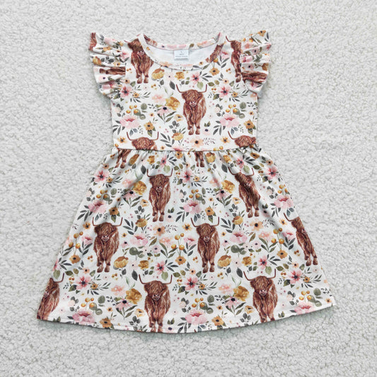 Clearance GSD0158 Girls alpine cow flower dress with flying sleeves