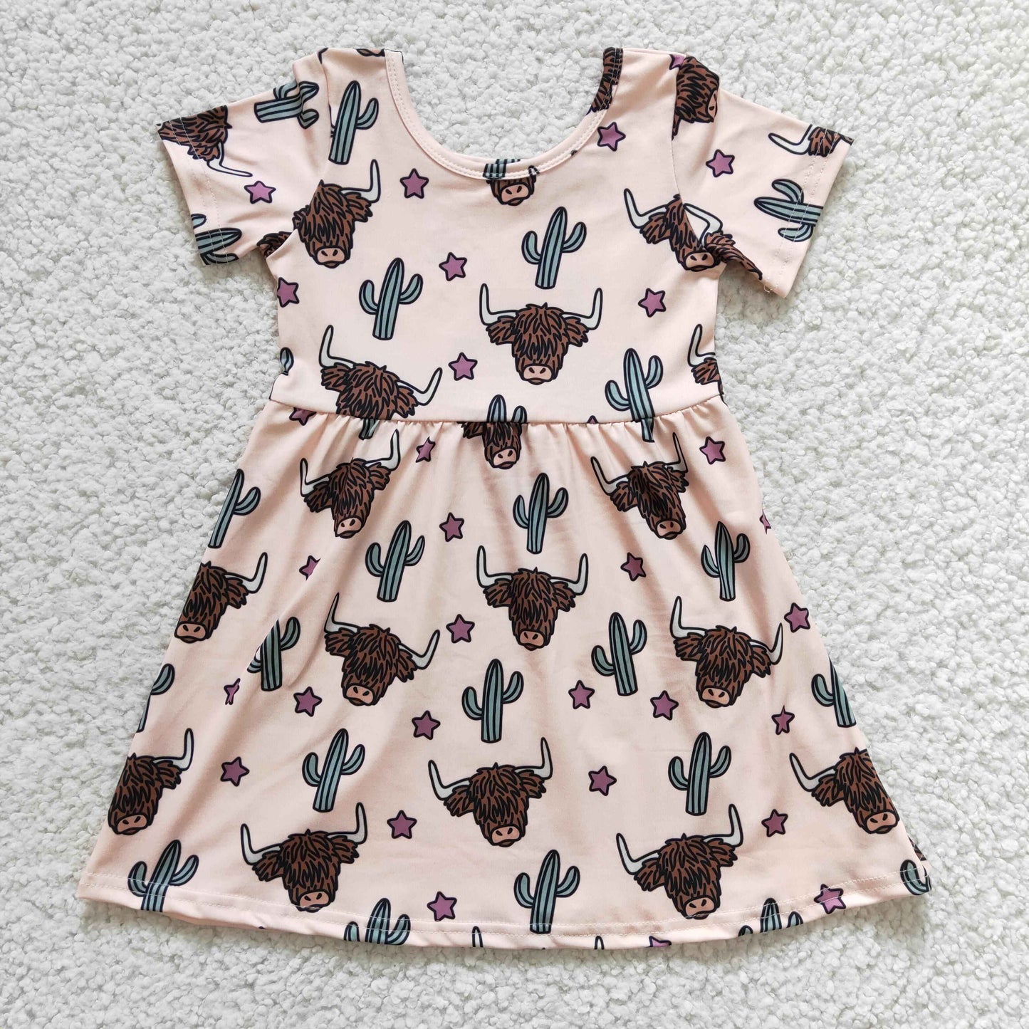 Clearance GSD0178 Girls alpine cow cactus short-sleeved dress