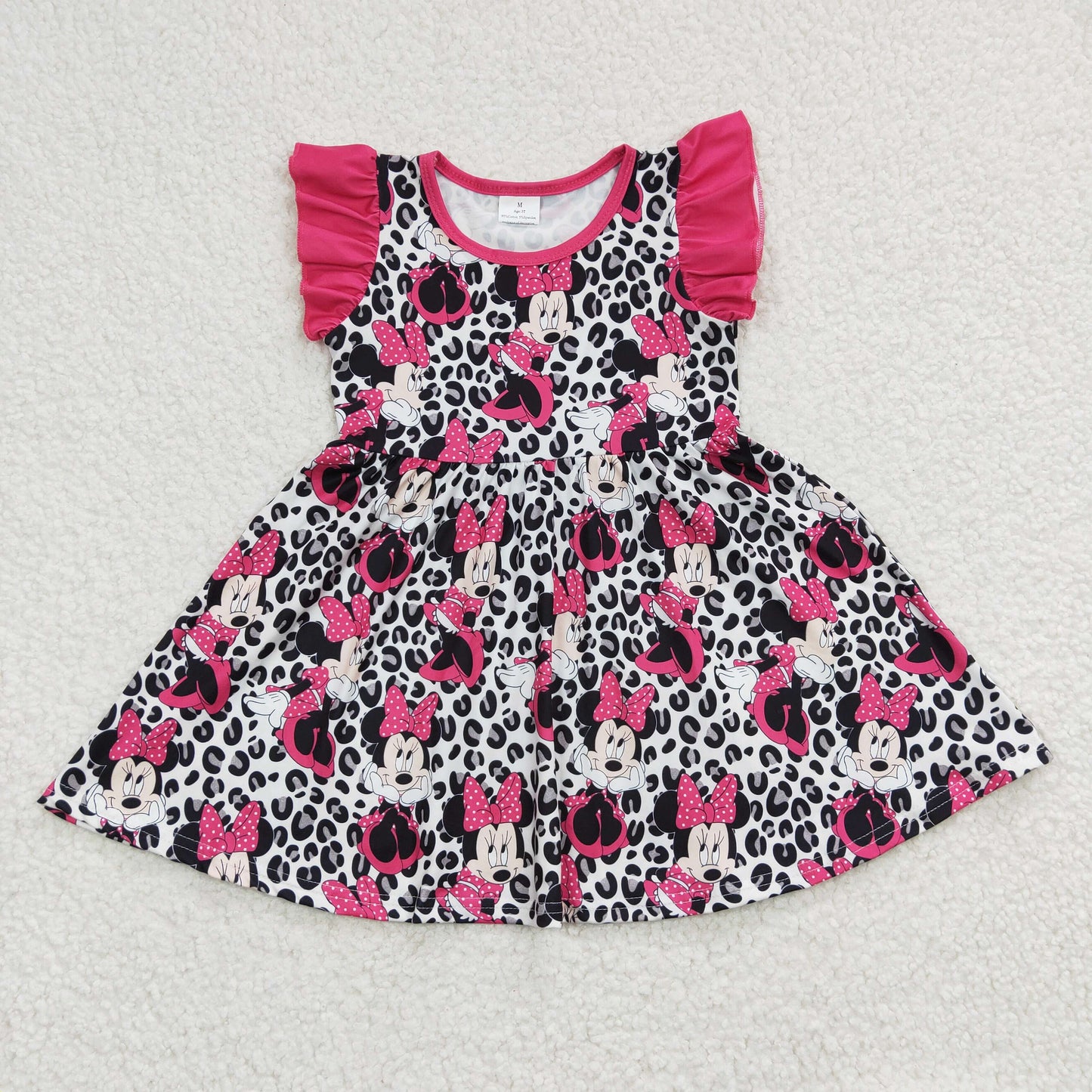 Clearance GSD0214 Girl Mickey black leopard print fly sleeve dress