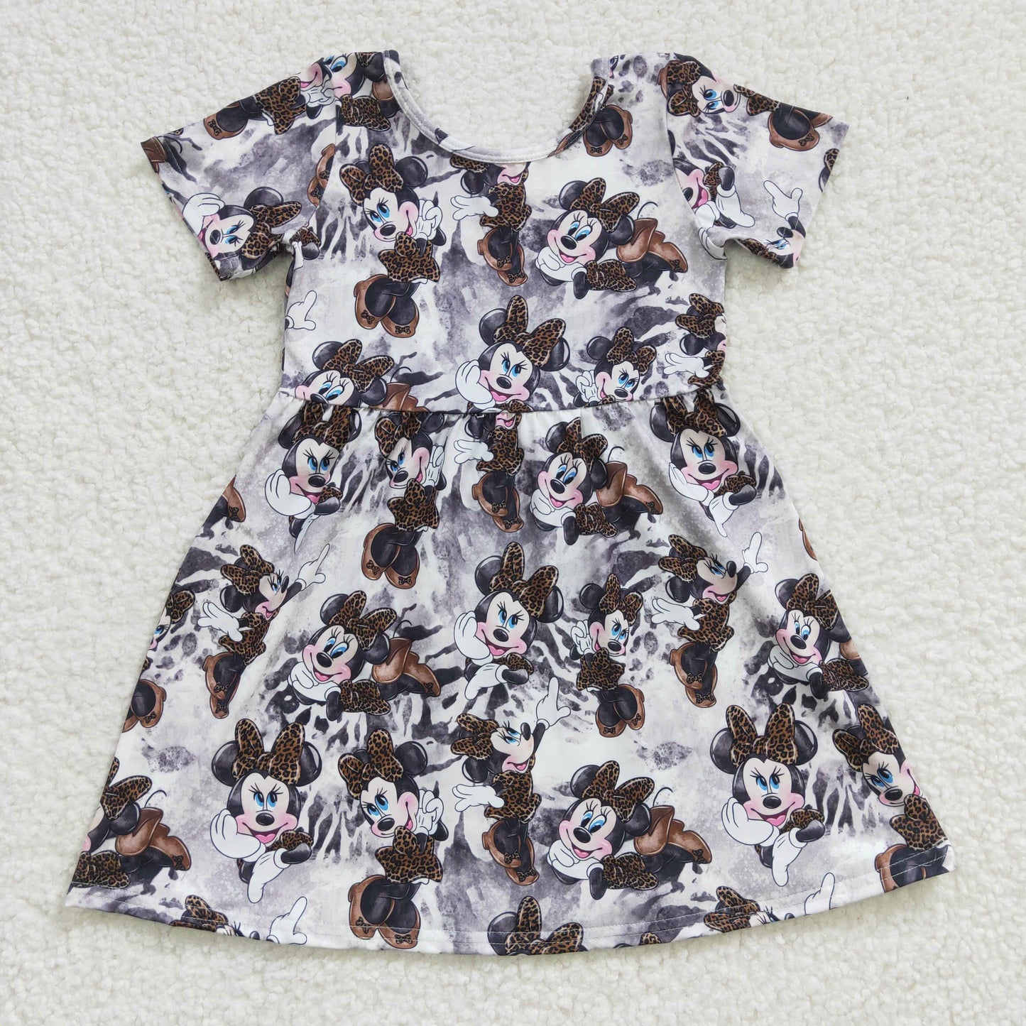 Clearance GSD0232 NO MOQ Girl Leopard print Minnie Mickey short-sleeved dress