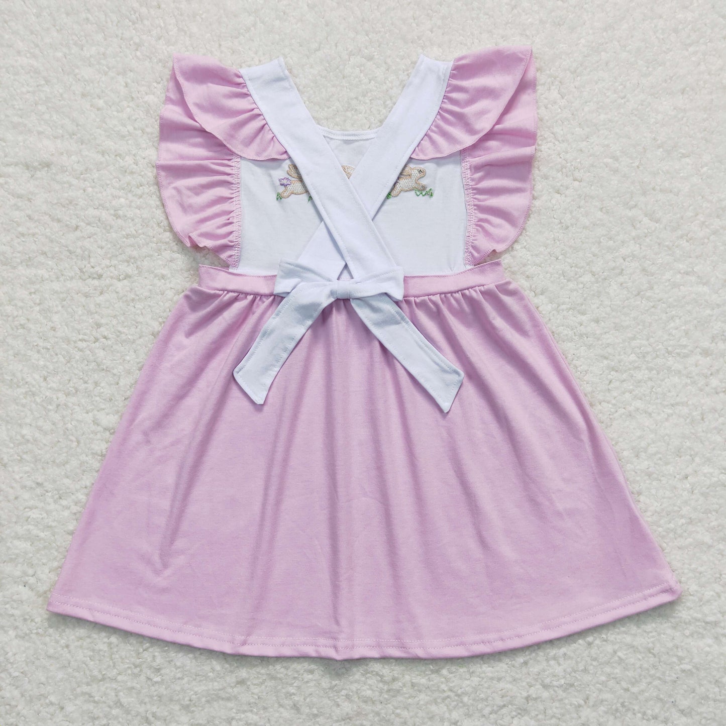 GSD0569 Embroidered Bunny Purple Ruffle Flying Sleeve Dresses for Girls RTS 202508