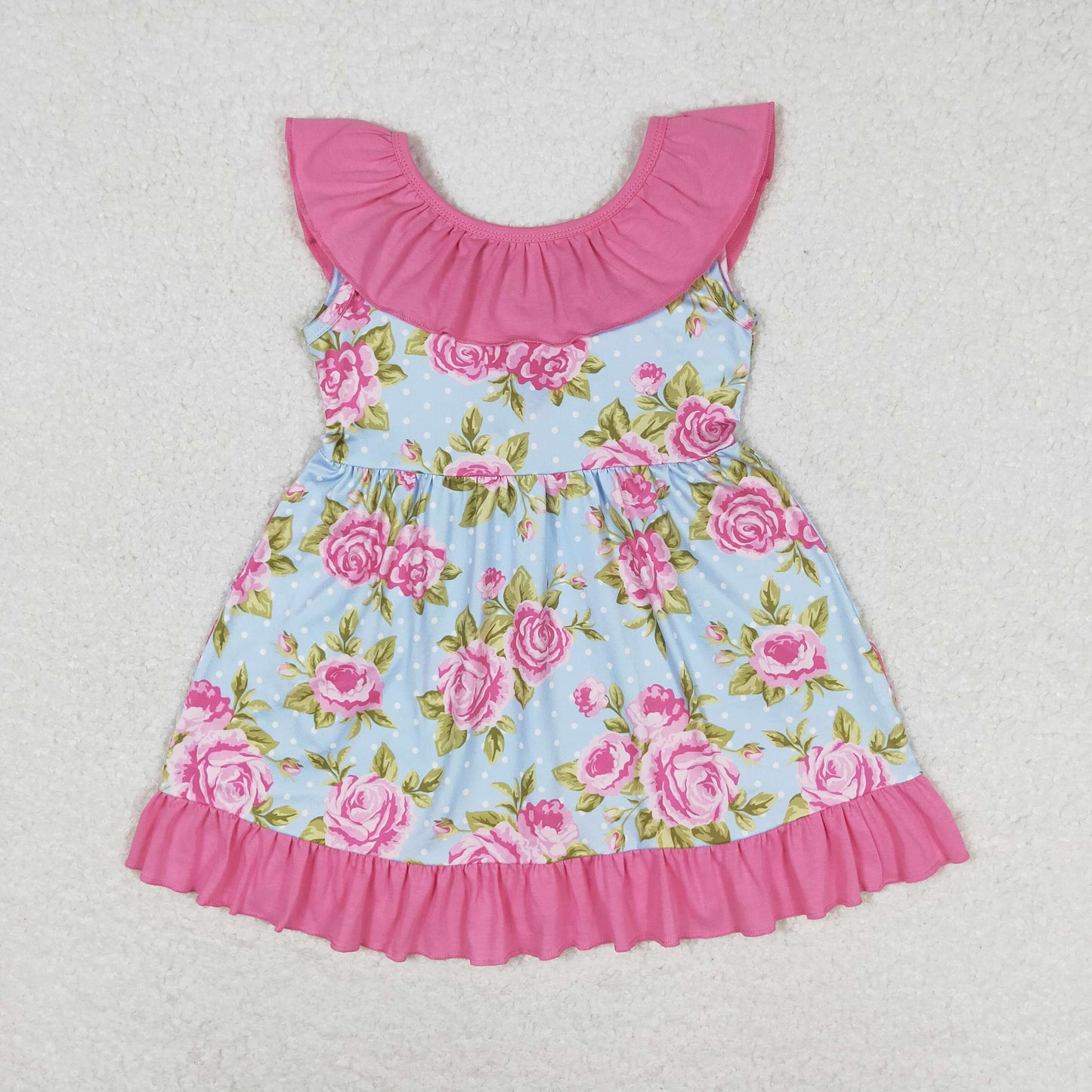 GSD0738 Flowers polka dot rose red lace bow sleeveless dress high quality dress kids girl