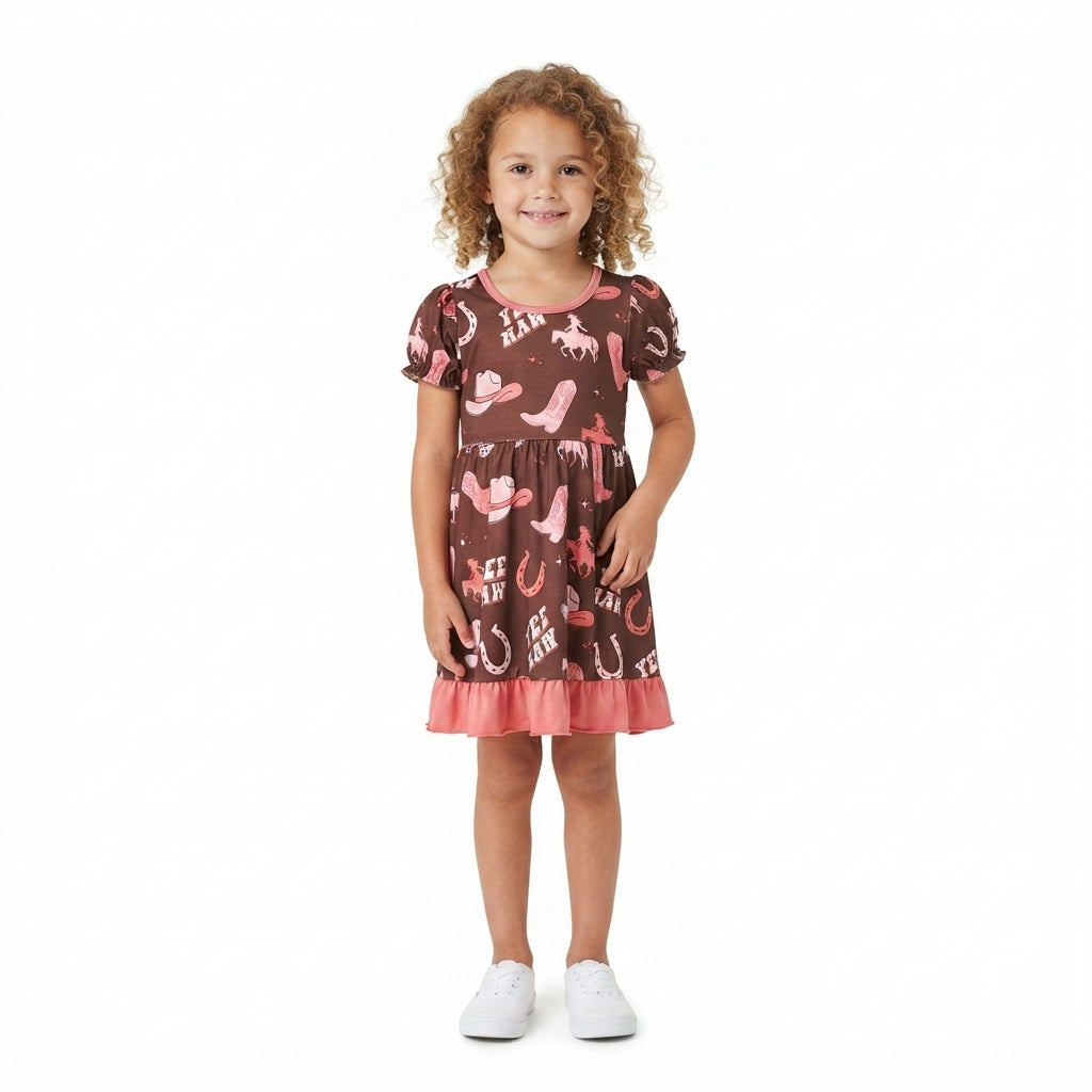 GSD0748 Western Cowgirls Coral Red Girls Dress