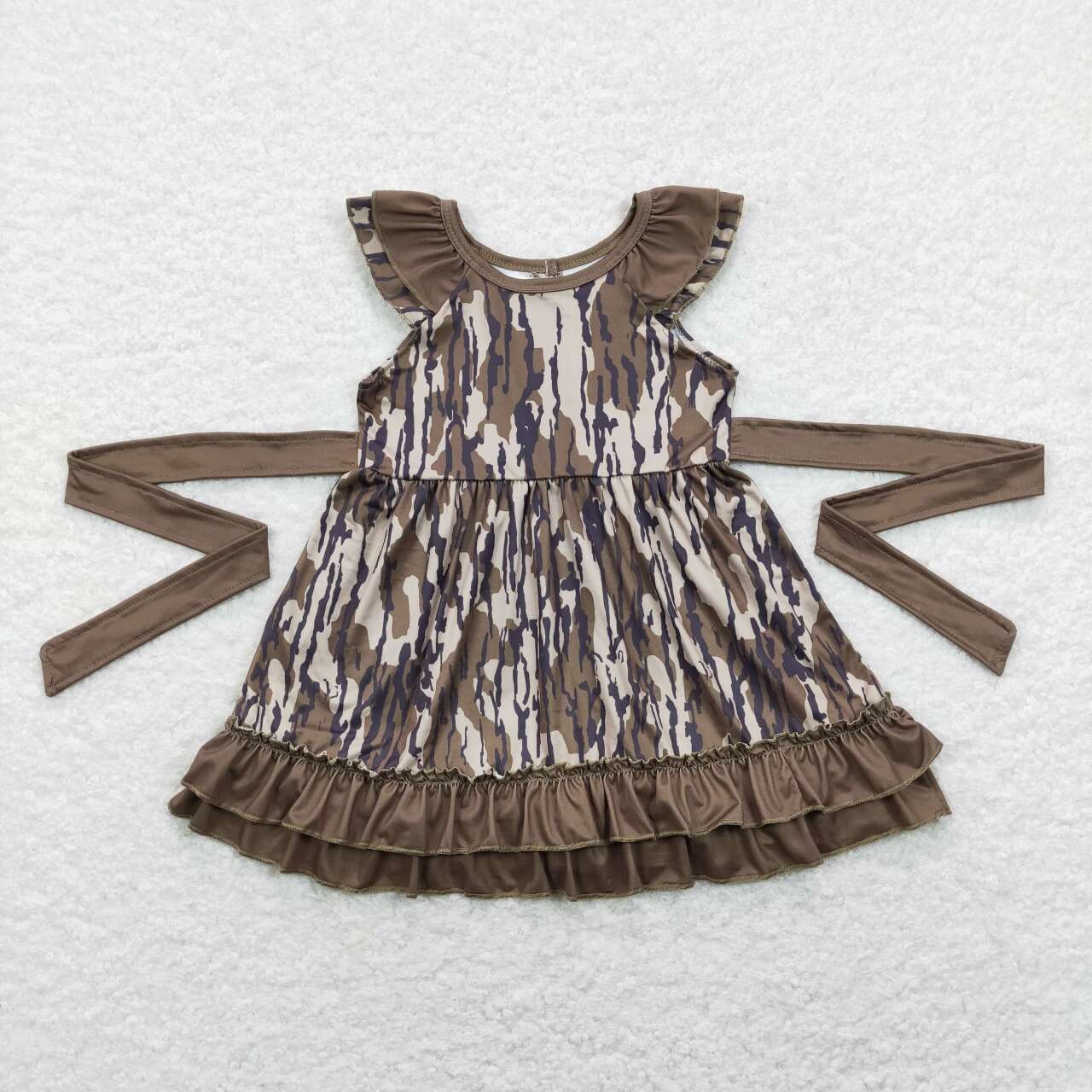 GSD0782 Brown Camouflage Ruffle Flying Sleeve Dresses for Girls RTS 202507