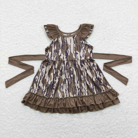 GSD0782 Brown Camouflage Ruffle Flying Sleeve Dresses for Girls RTS 202507