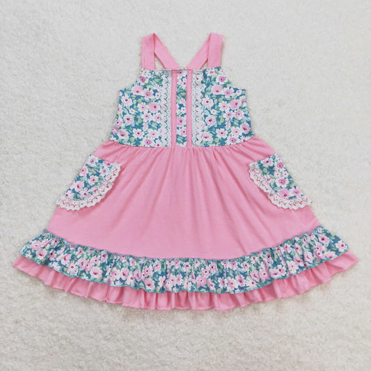 GSD0807 Lace Ruffle Pocket Pink Sleeveless Dresses for Girls RTS 202509