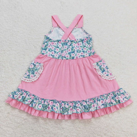 GSD0807 Lace Ruffle Pocket Pink Sleeveless Dresses for Girls RTS 202509